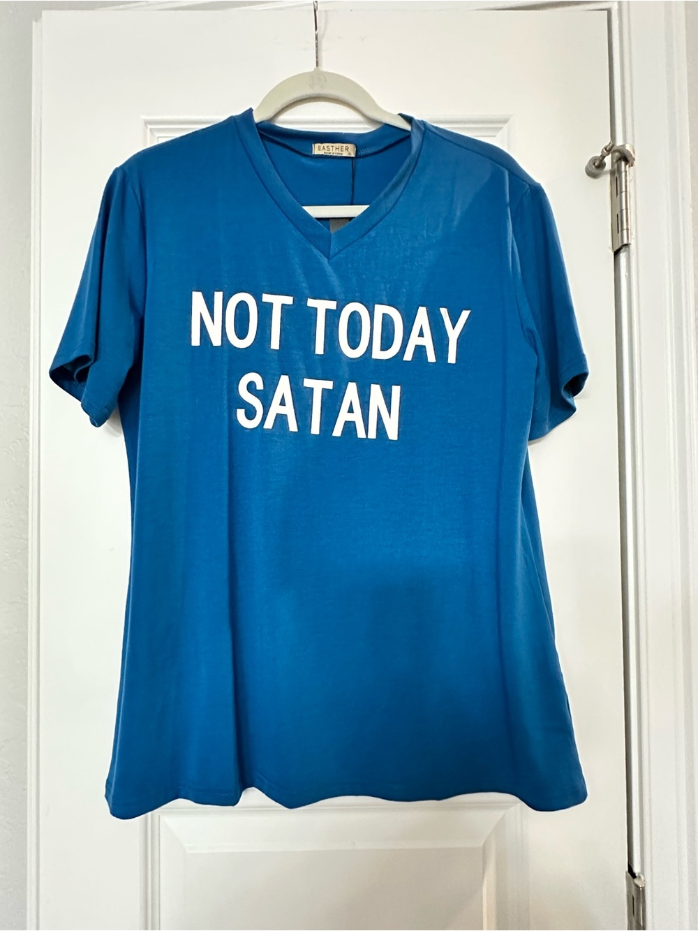 Blue "Not Today Satan" V-Neck Tee XL